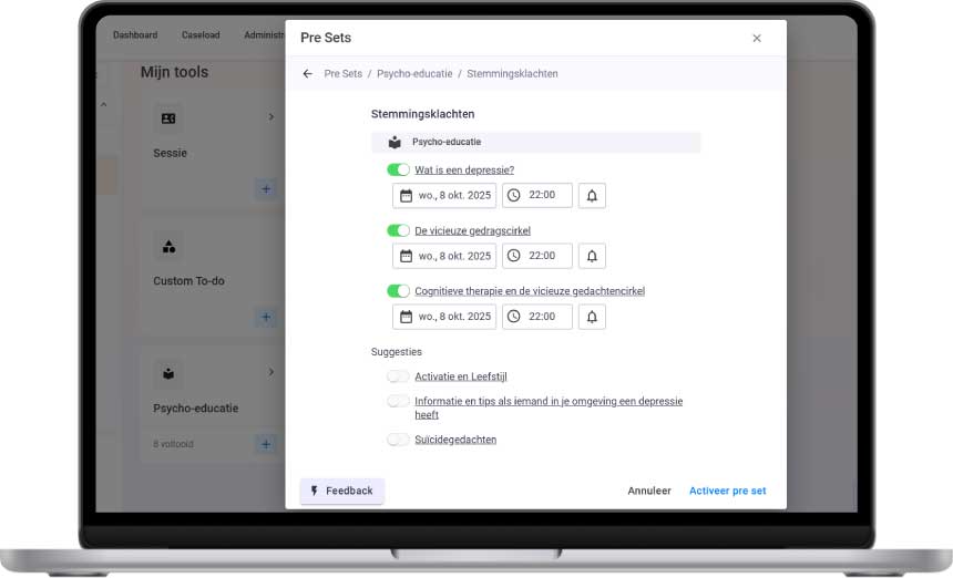 Screenshot webomgeving NiceDay behandelplatform