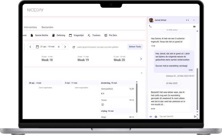 Screenshot webomgeving NiceDay behandelplatform